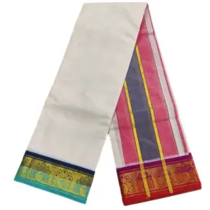 3 Inch Peacock Designed Handloom Dhoti For Men