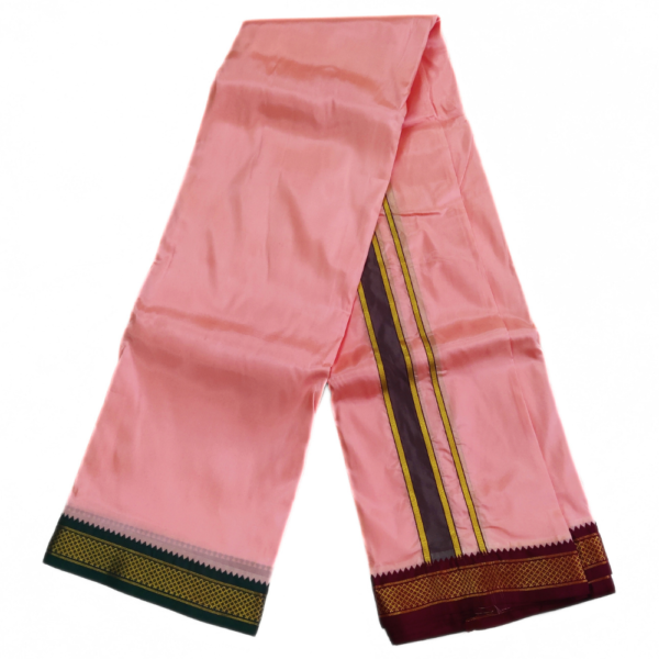 Light Pink Color Art Silk Mayilkan Dhoti - Image 2