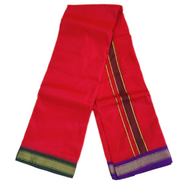 Red Color Art Silk Mayilkan Dhotis - Image 2