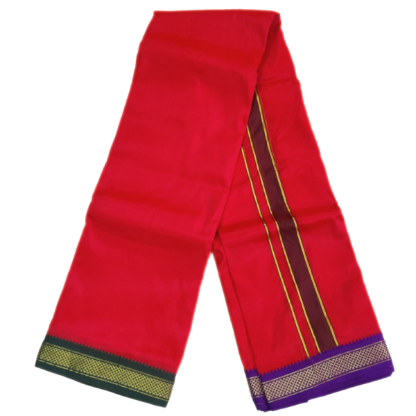 Red Color Art Silk Mayilkan Dhotis - Image 2
