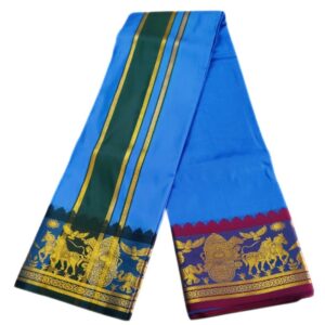 Sky Blue Color Premium Karishma Soft Silk 6 Inch Border Dhoti