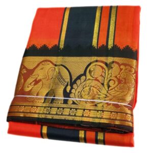 Orange Color Premium Karishma Soft Silk 6 Inch Border Dhoti
