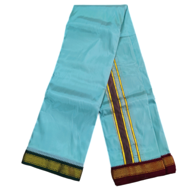 Sky Blue Color Art Silk Mayilkan Dhoti - Image 2