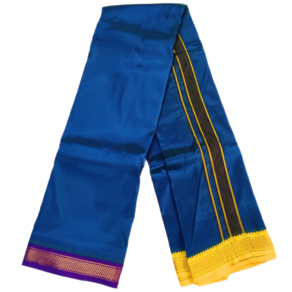Peacock blue Color Art Silk Mayilkan Dhoti - Image 2