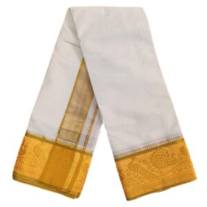 Peacock Design Gold Tissue 7 Inch Border Half White Dhoti