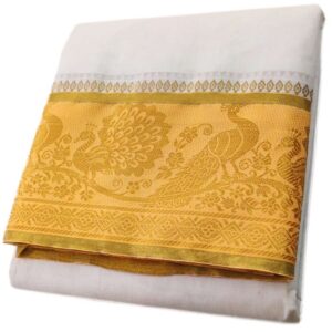 Peacock Design Gold Tissue 7 Inch Border Half White Dhoti