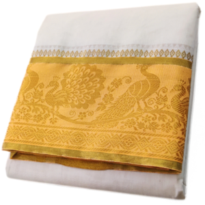 Peacock Design Gold Tissue 7 Inch Border Half White Dhoti