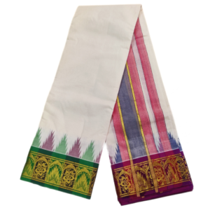 Flower Designed Thalampoo Half White Dhoti