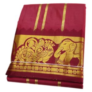 Maroon Color Premium Karishma Soft Silk 6 Inch Border Dhoti