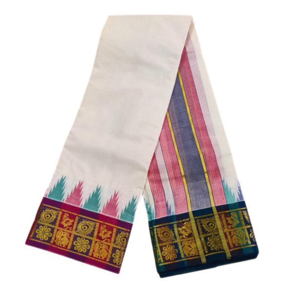 Flower Peacock Half White Marriage Dhoti Set - Image 2