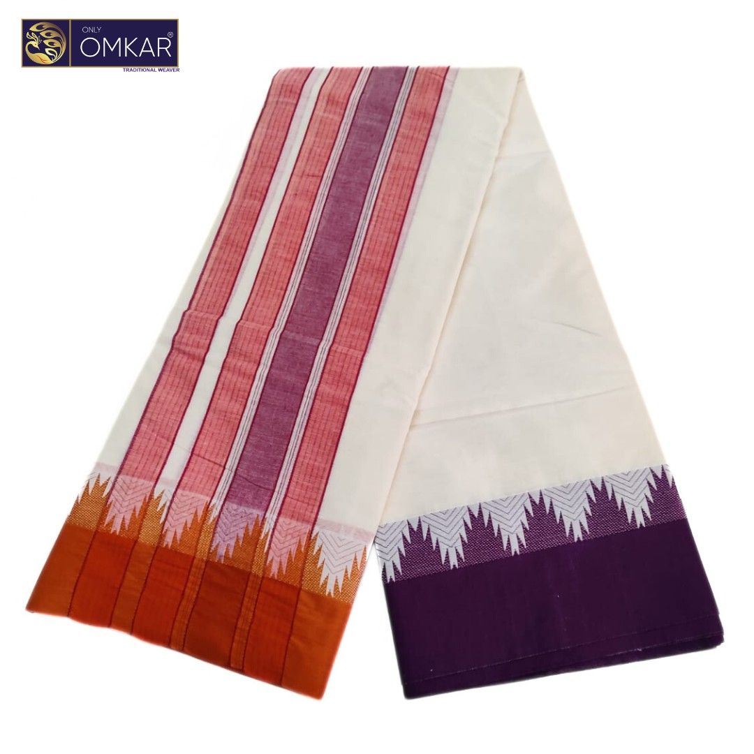 Half White Temple Border Designed Vaishnava Dhoti 9x5 - Image 5