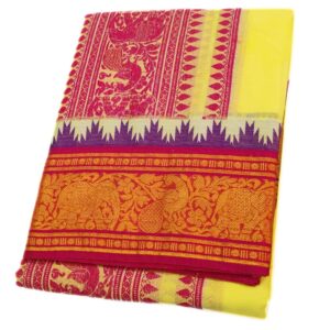 Lemon Yellow Color Premium Embossed Dhoti Towel Set