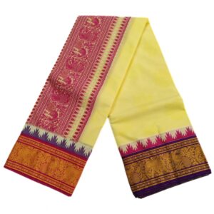 Lemon Yellow Color Premium Embossed Dhoti Towel Set
