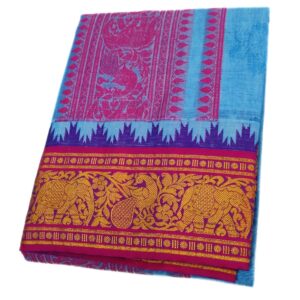 Sky Blue Color Premium Embossed Dhoti Towel Set
