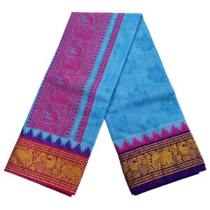 Sky Blue Color Premium Embossed Dhoti Towel Set