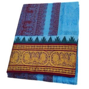 Anandha Blue Color Premium Embossed Dhoti Towel Set