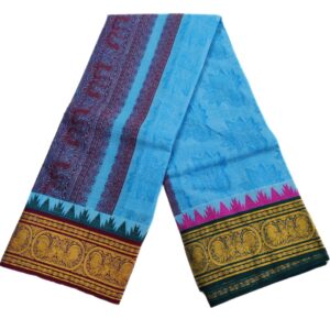 Anandha Blue Color Premium Embossed Dhoti Towel Set