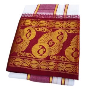Flower Mango Designed Pure Cotton White Dhoti