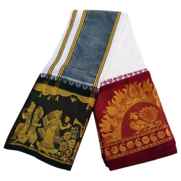 Bharatham Designed Pure Cotton White Dhoti - Image 2