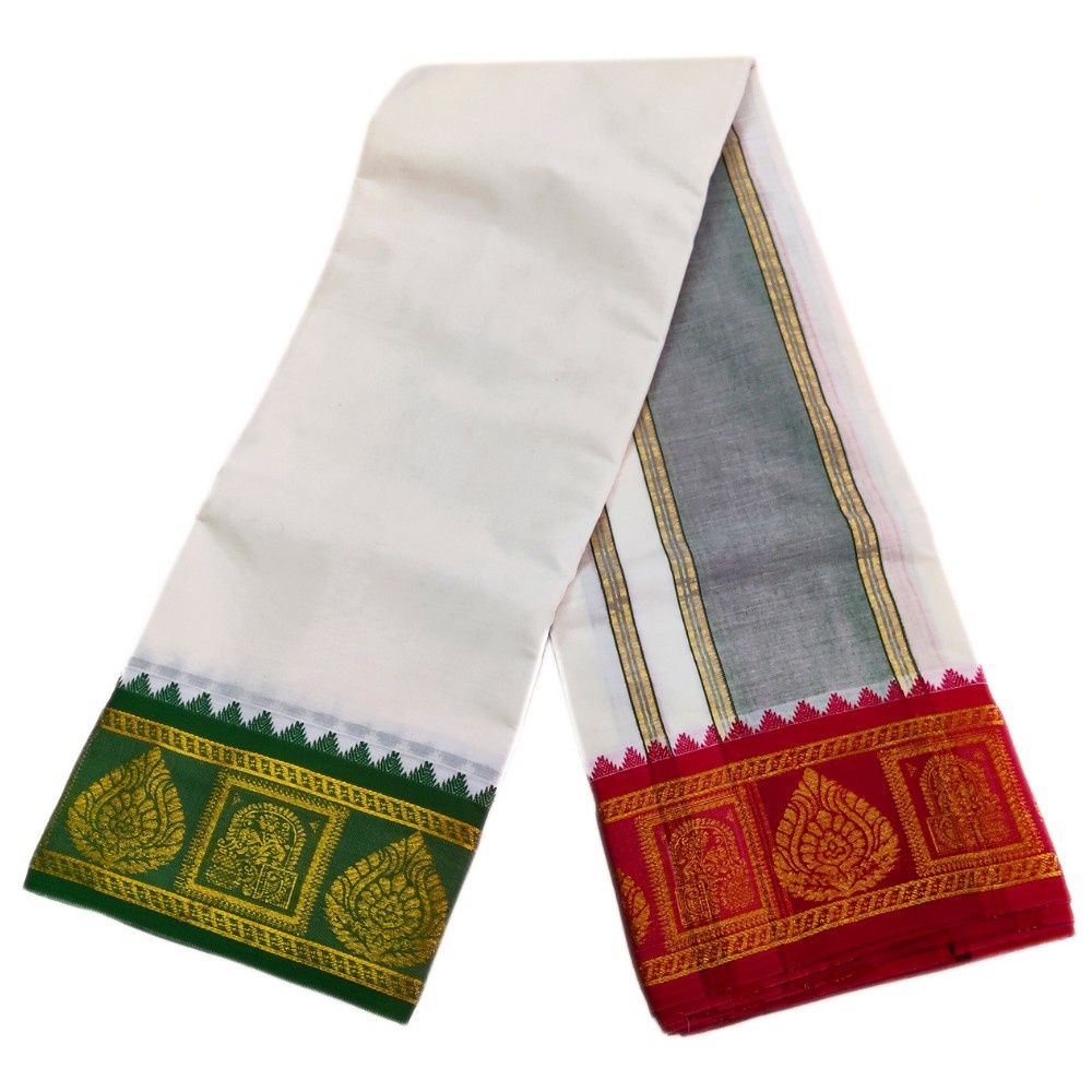 Leaf Designed Half White Premium Dhoti - Image 2