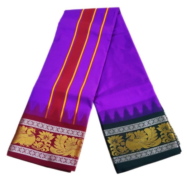 Peacock Designed Silver Karishma Dhoti - Image 2
