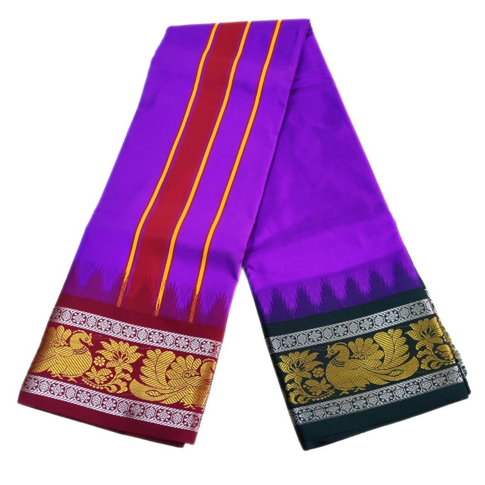 Peacock Designed Silver Karishma Dhoti - Image 2
