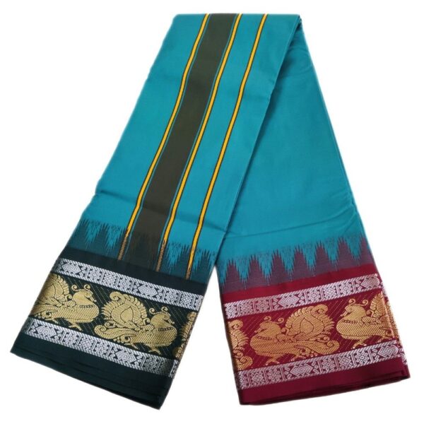 Annam Designed Silver Border Silk Dhoti - Image 2