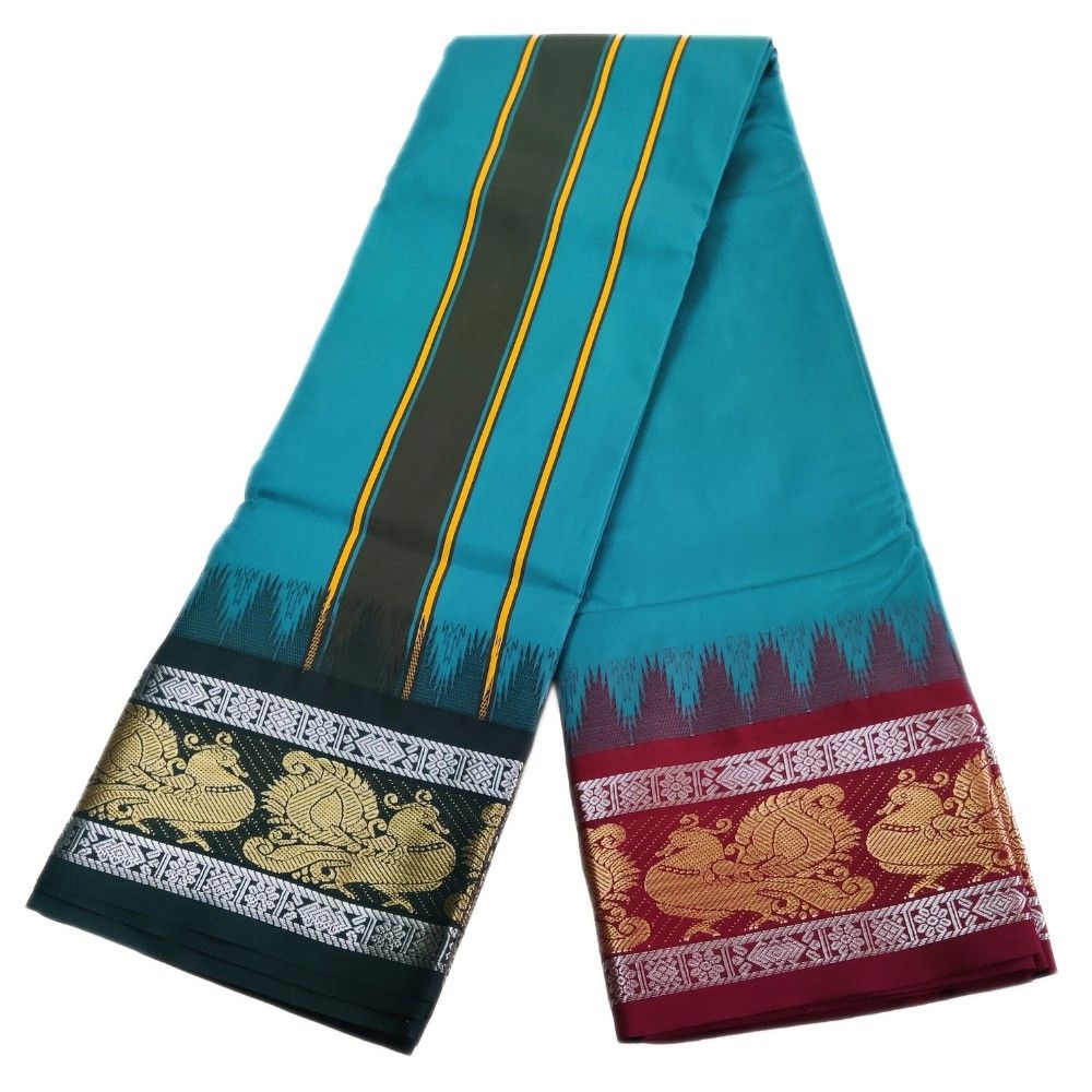 Annam Designed Silver Border Silk Dhoti - Image 2