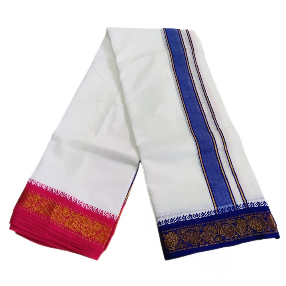 Small Jacquard Cotton White Dhoti - Image 2