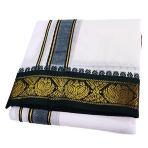 Small Jacquard White Cotton Dhoti
