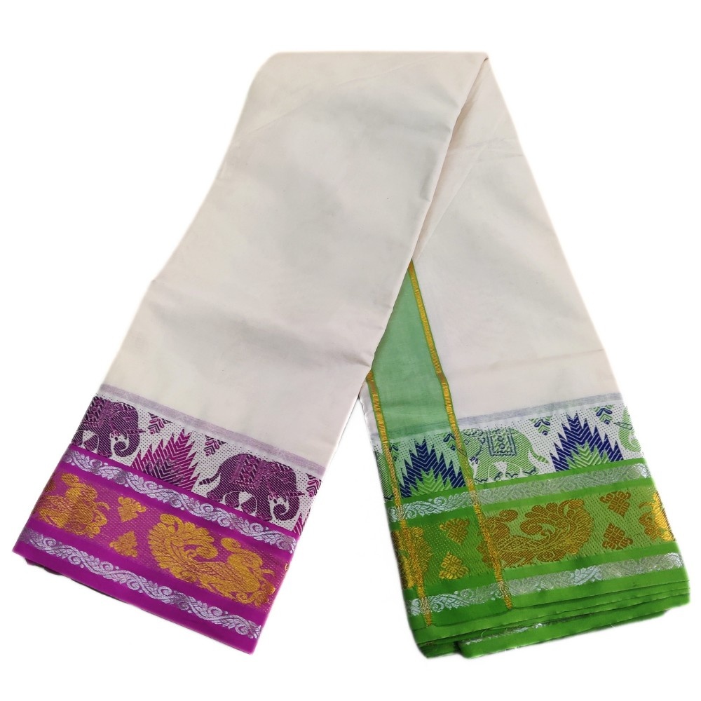 Peacock Elephant Designed Half White Dhoti - Image 2