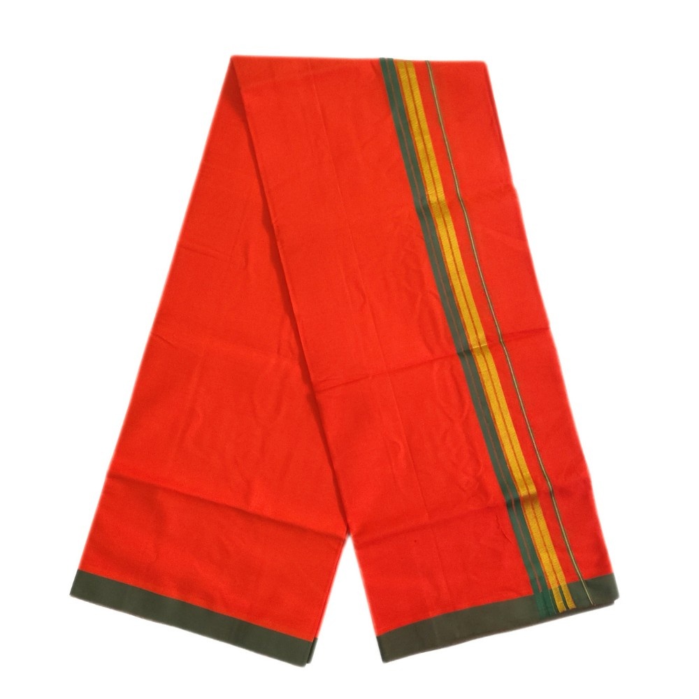 Orange Color Fancy Border Cotton Lungi/Dhoti - Image 2