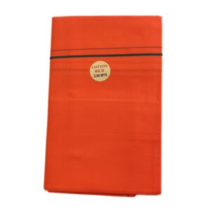 Orange Color Line Border Cotton Dhoti/Lungi