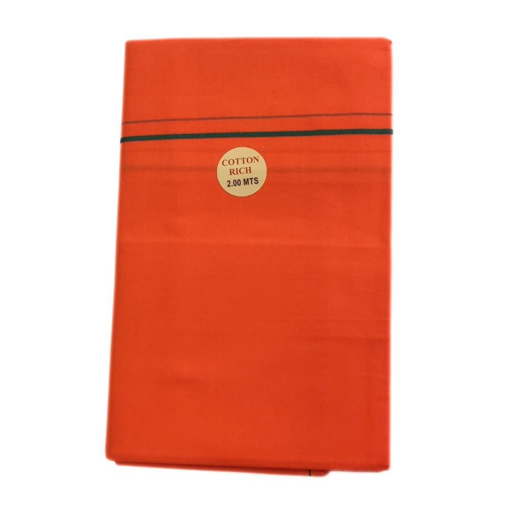 Orange Color Line Border Cotton Dhoti/Lungi