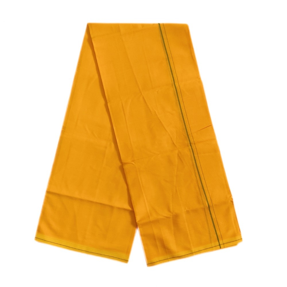 Mango yellow Color Line Border Cotton Dhoti/Lungi - Image 2