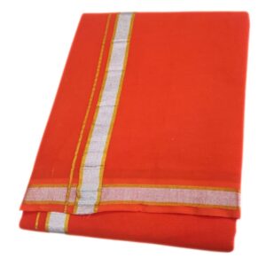 Orange Color Silver Gold Zarigai Cotton Dhoti