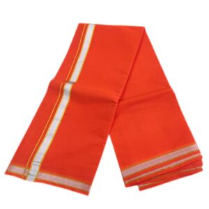 Orange Color Silver Gold Zarigai Cotton Dhoti