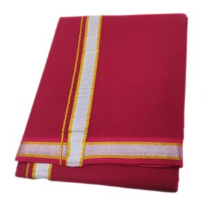 Maroon Color Silver Gold Zarigai Cotton Dhoti