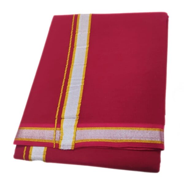 Maroon Color Silver Gold Zarigai Cotton Dhoti