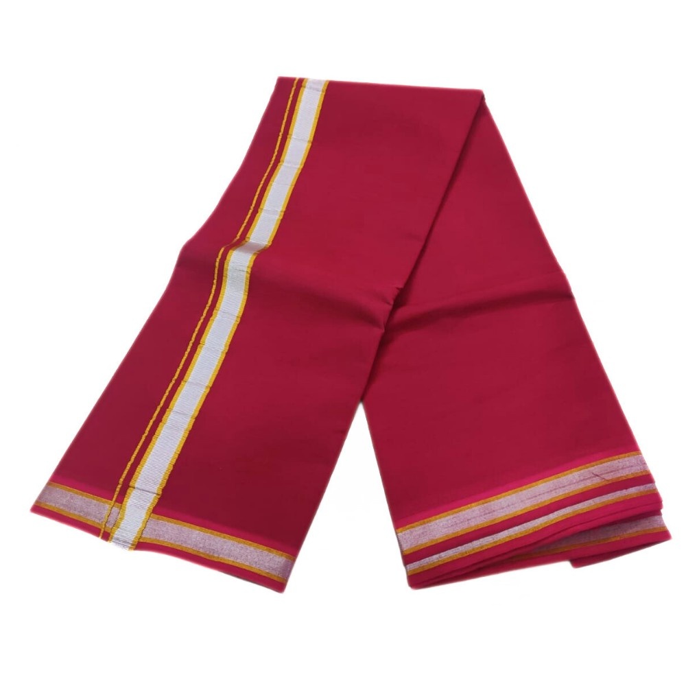 Maroon Color Silver Gold Zarigai Cotton Dhoti - Image 2
