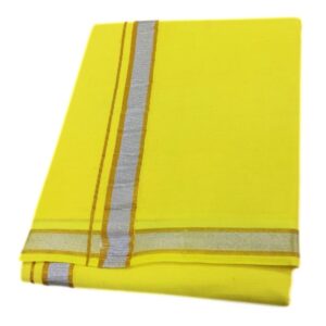 Yellow Color Silver Gold Zarigai Cotton Dhoti