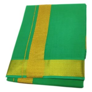 Leaf Green Color Gold Zari Cotton Dhoti