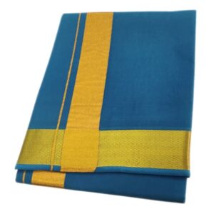 Rama Blue Color Gold Zari Cotton Dhoti