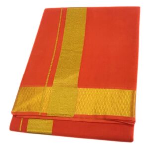 Orange Color Gold Zari Cotton Dhoti