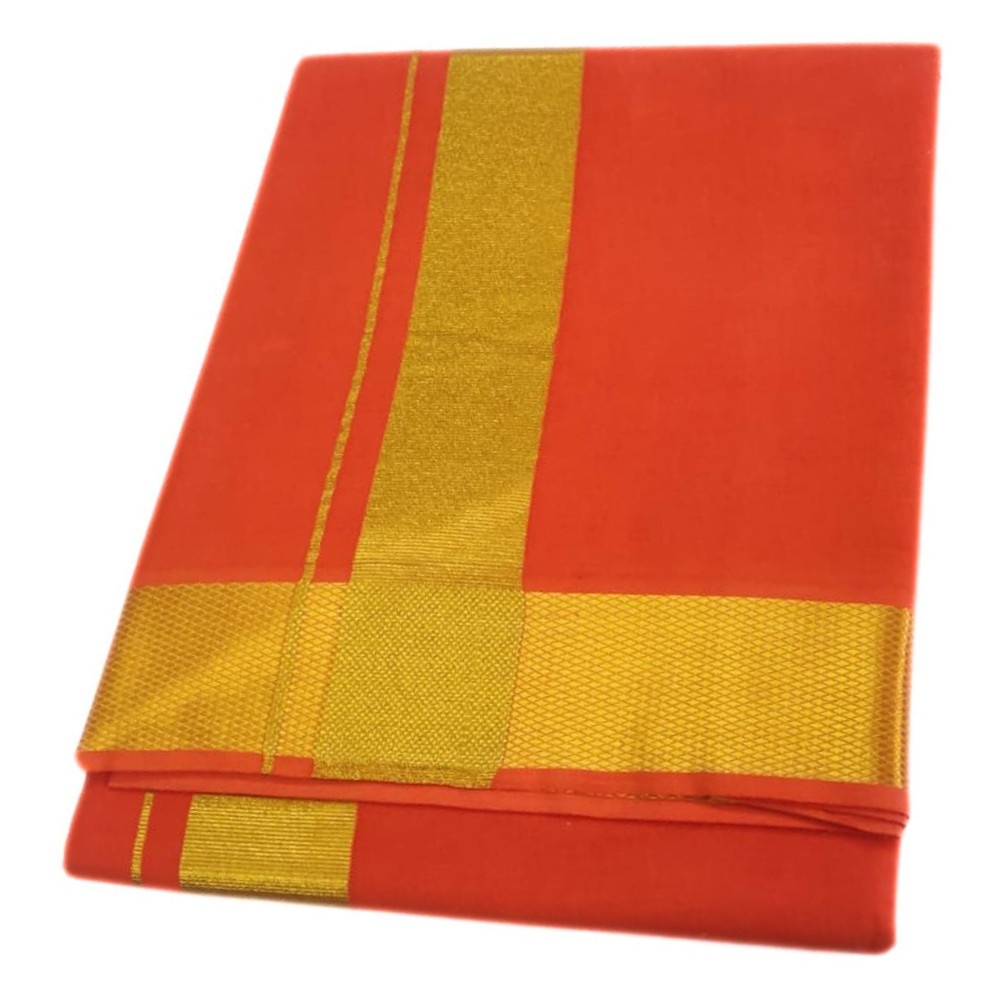 Orange Color Gold Zari Cotton Dhoti