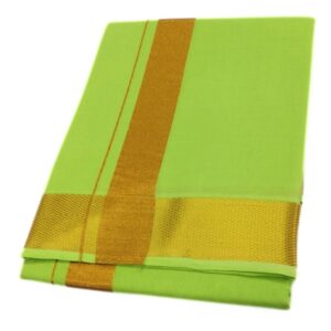 Light Green Color Gold Zari Cotton Dhoti