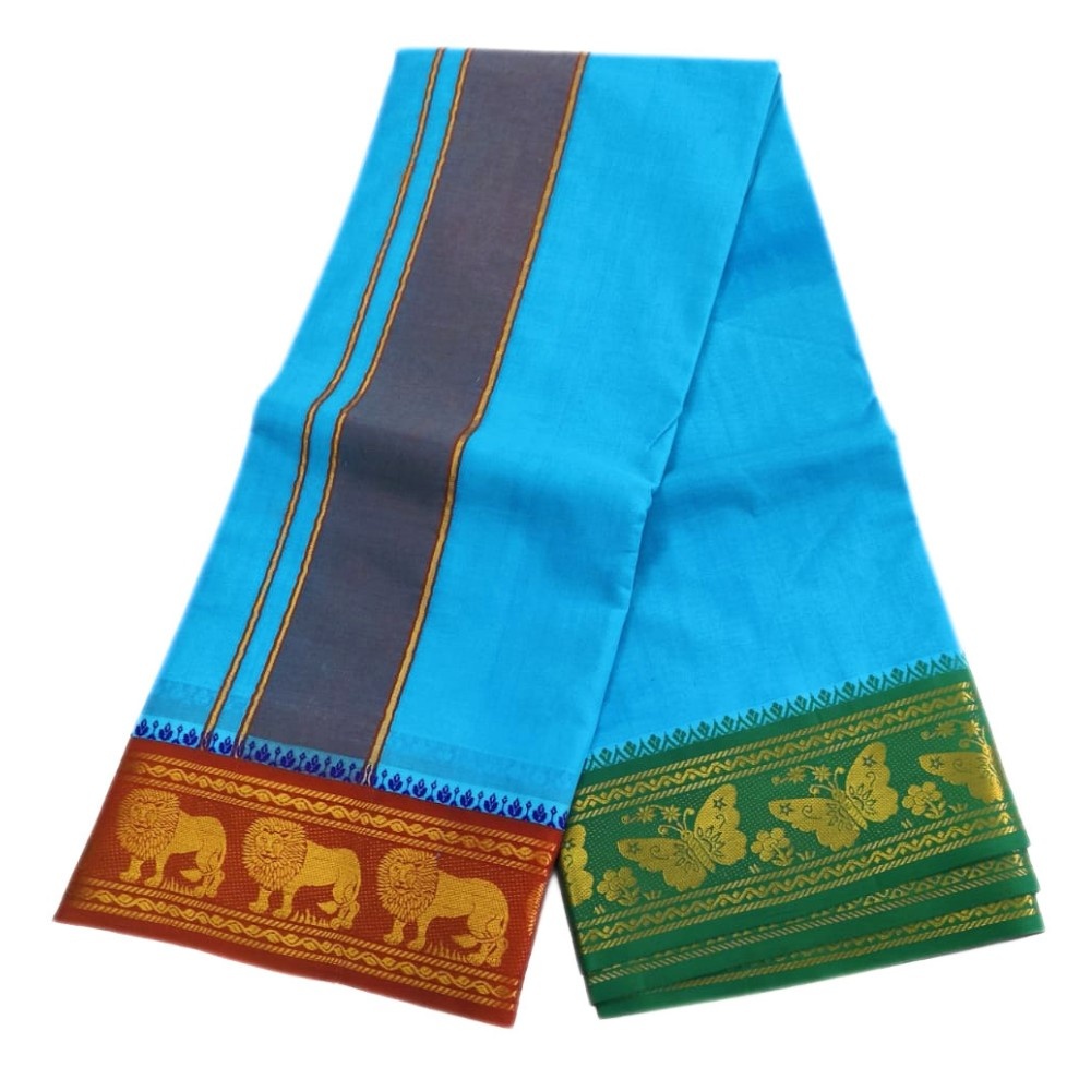 Anandha Blue Color Pure Cotton Dhoti - Image 2