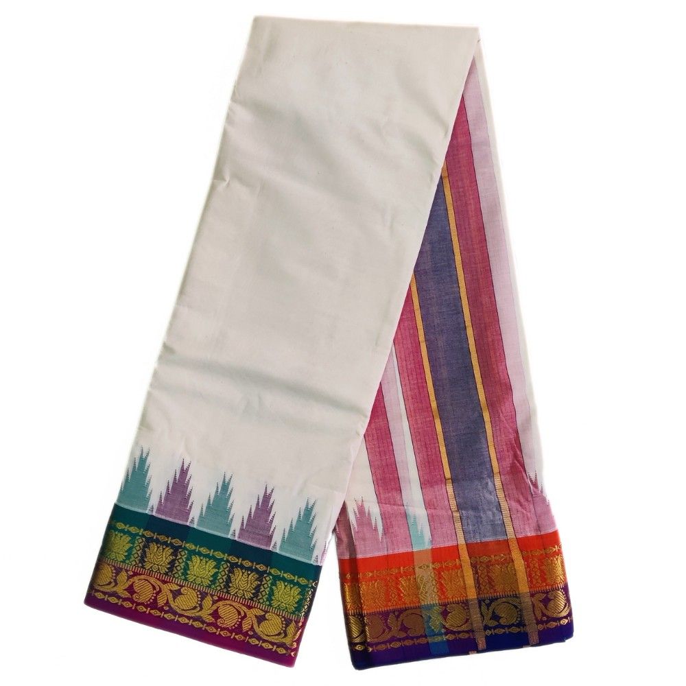 Lotus Designed Half White Namadhari dhoti Set - Image 2
