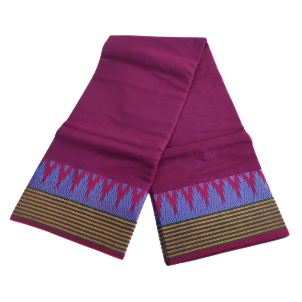 Dark Majenta Fancy Gundanji Temple Border Dhoti - Image 2