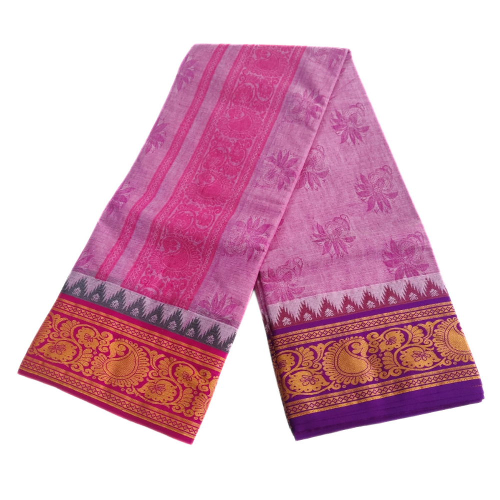 Pink Color Premium Embossed Dhoti Towel Set - Image 2
